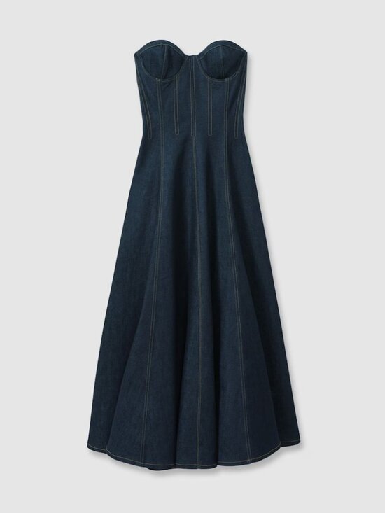 Reiss NWT Rosa Denim Midi Dress Indigo Blue - Picture 2 of 7